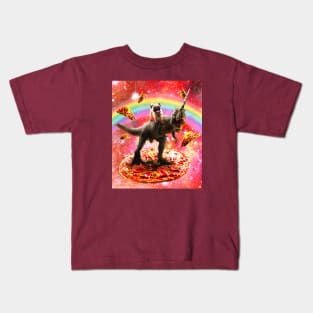 Pug Riding Unicorn Dinosaur on Pizza Kids T-Shirt